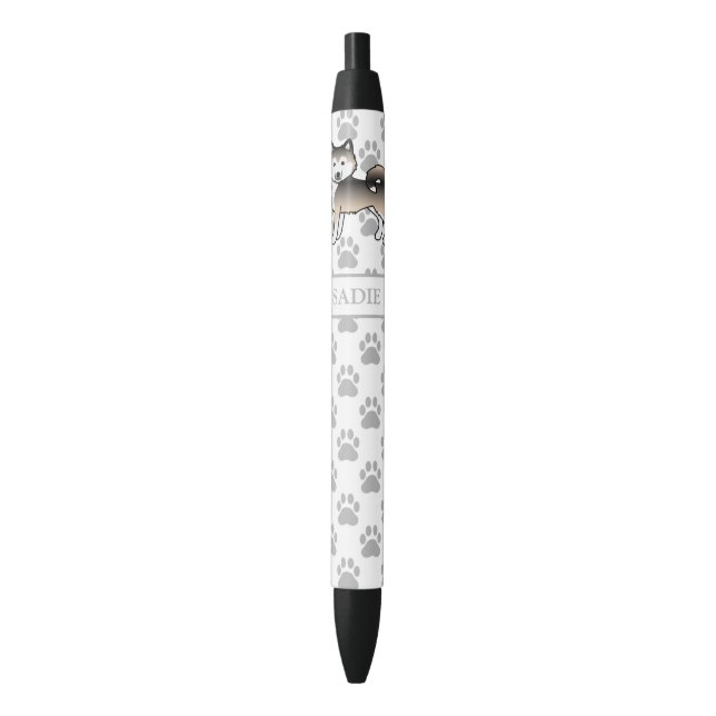 Stylo Noir Malamute Alaskan Sable de dessin animé & nom perso (devant Vertical)