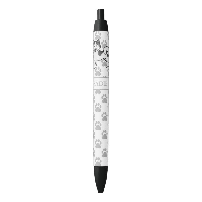 Stylo Noir Malamute d'Alaska pie noir mignon chien & nom (devant Vertical)