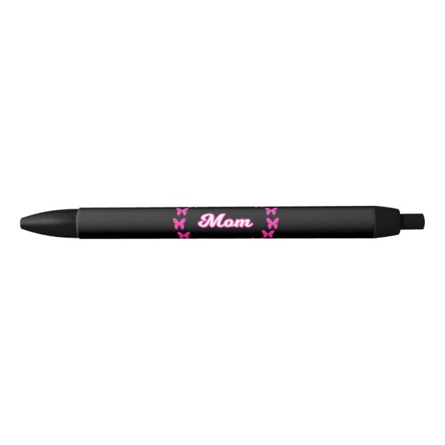 Stylo Noir Maman avec de mignons papillons roses (Devant)