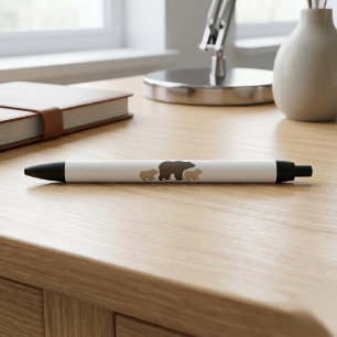Stylo Noir Maman Ours Personnalisée Avec 2 Noms d'Enfants Cad