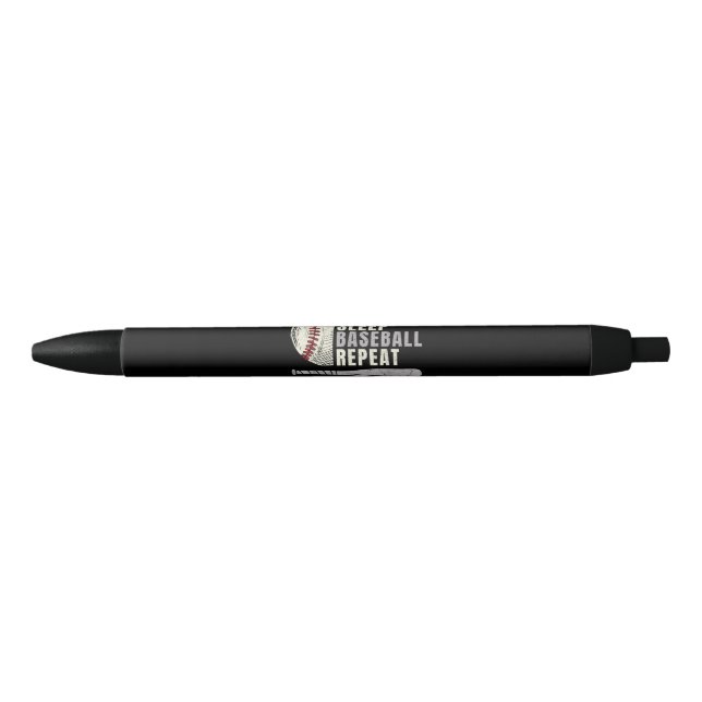 Stylo Noir Manger Dormir Baseball Répéter Drôle Joueur de Bas (Devant)