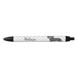 Stylo Noir Manteau lisse noir et tan Dachshund Chien et nom