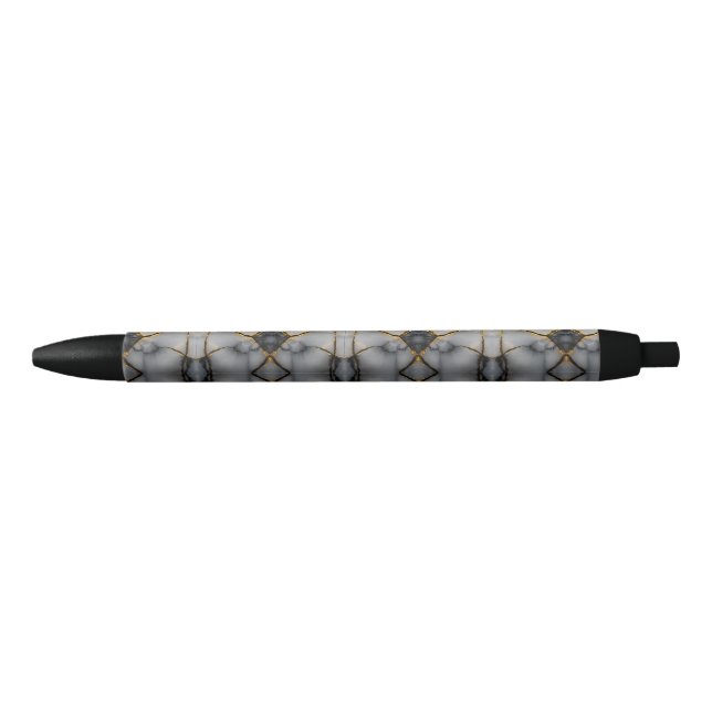 Stylo Noir Marbre blanc et or craquelé moderne (Devant)