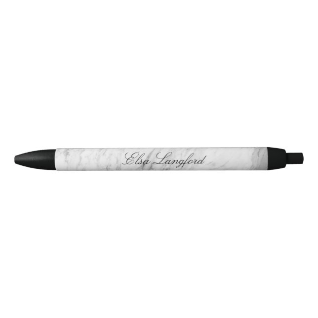 Stylo Noir Marbre blanc moderne personnalisé (Devant)