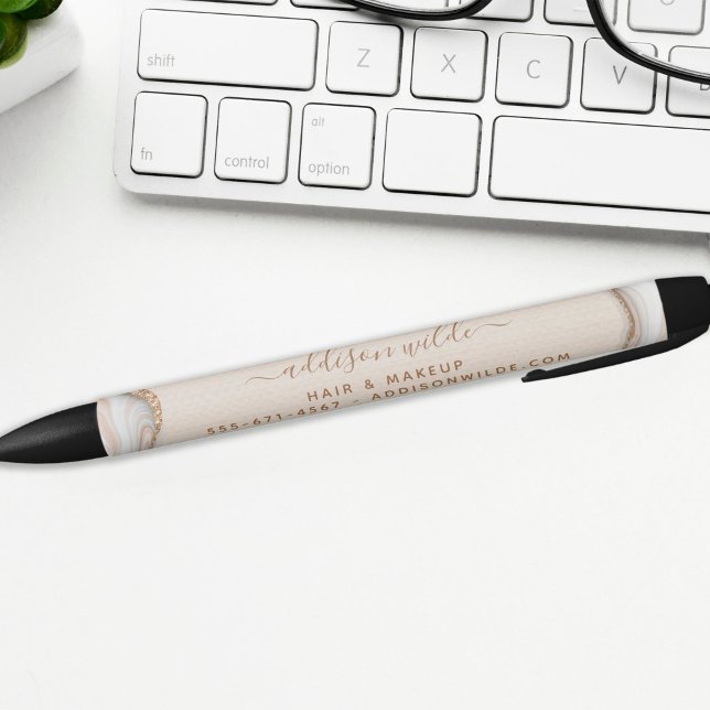 Stylo Noir Marbre d'agate pailleté or élégant chic moderne (Créateur téléchargé)