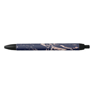 Stylo Noir Marbre d'or Rose bleu Chic Navy