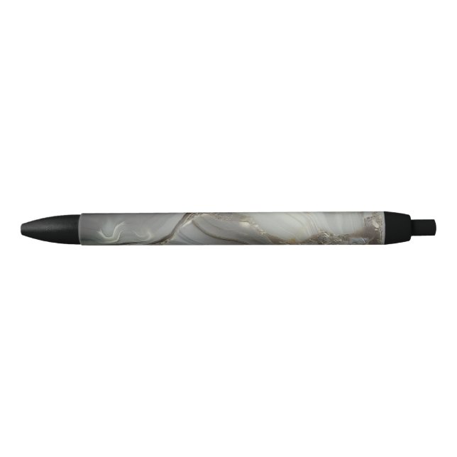 Stylo Noir Marbre Gris avec Veine d'Or (Devant)