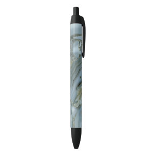 Stylo Noir Marbre gris bleu avec Veine or