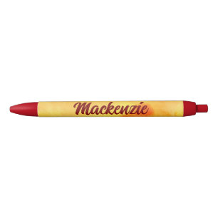 Stylo Noir Marbre jaune abstrait avec nom en script