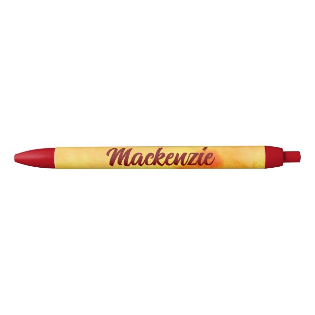 Stylo Noir Marbre jaune abstrait avec nom en script (Devant)