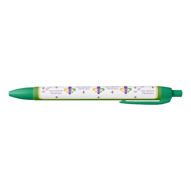 Stylo Noir Mardi Gras NOM Vert Or Violet Fleur de Lis (Bas)
