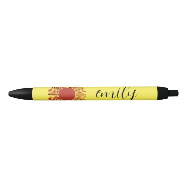 Stylo Noir Marguerite lunaire jaune et blanc avec texte perso (Devant)