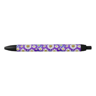 Stylo Noir Marguerites et Feuilles