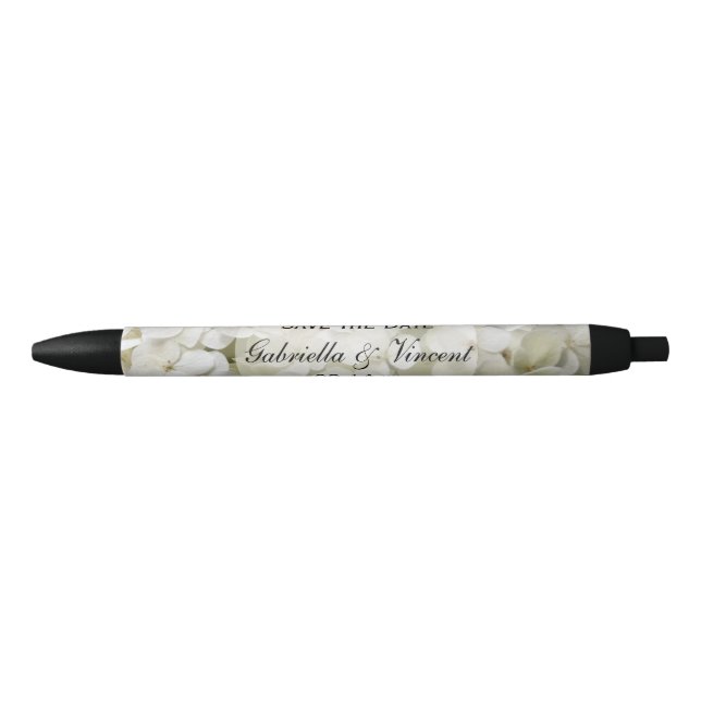 Stylo Noir Mariage aux fleurs d'Hydrangea blanche Enregistrer (Devant)