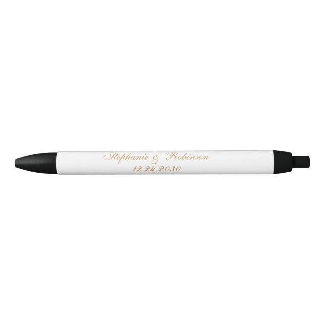 Stylo Noir Mariage Élégant Or Blanc Noir (Devant)