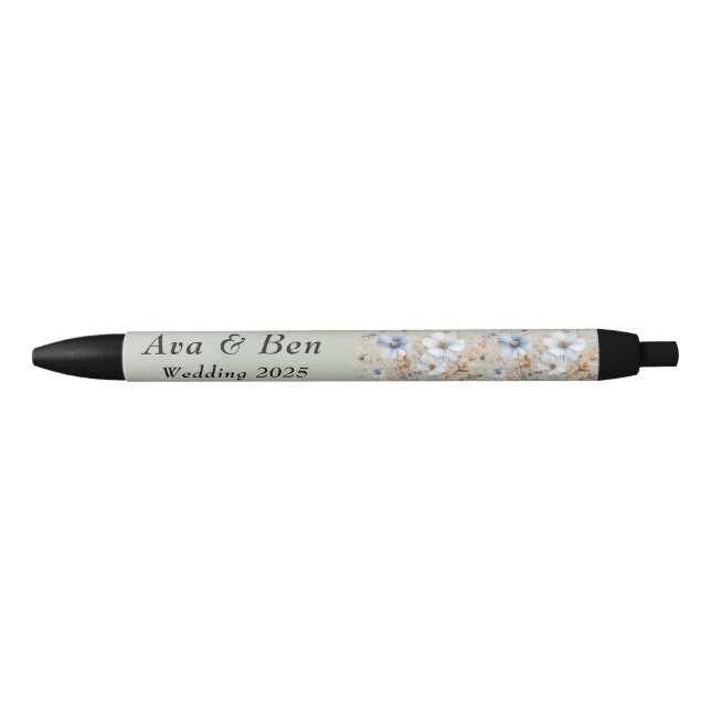 Stylo Noir Mariage Fleur sauvage bleu foncé Sage Green (Devant)