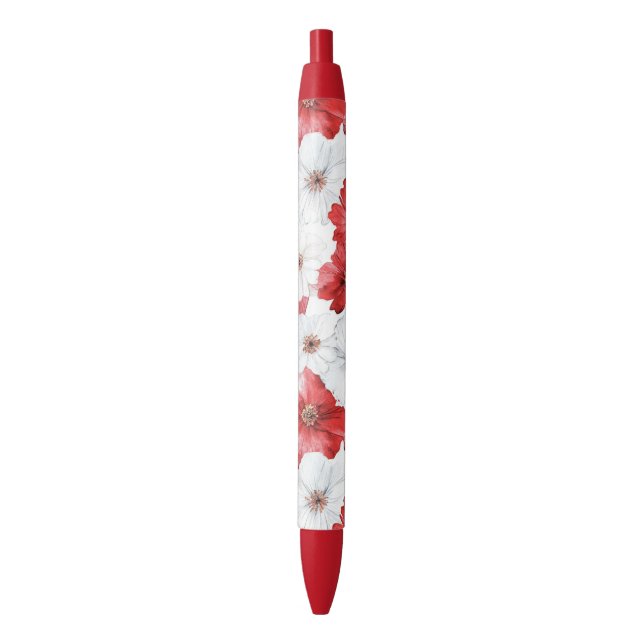 Stylo Noir Mariage Fleurs Rouges Blanches (devant Vertical)