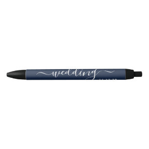 Stylo Noir Marine Bleu & Blanc Simple Script Mariage Faveur