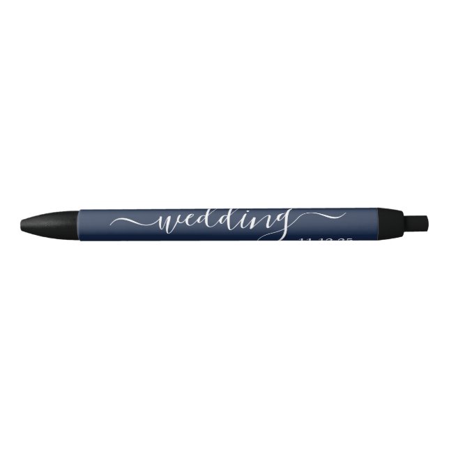 Stylo Noir Marine Bleu & Blanc Simple Script Mariage Faveur (Devant)
