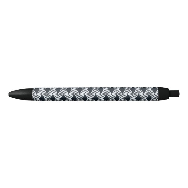 Stylo Noir Marine bleu et blanc Seigaiha vagues motif (Devant)