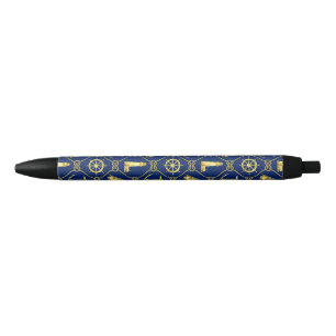 Stylo Noir Marine Bleu et Or Nautique