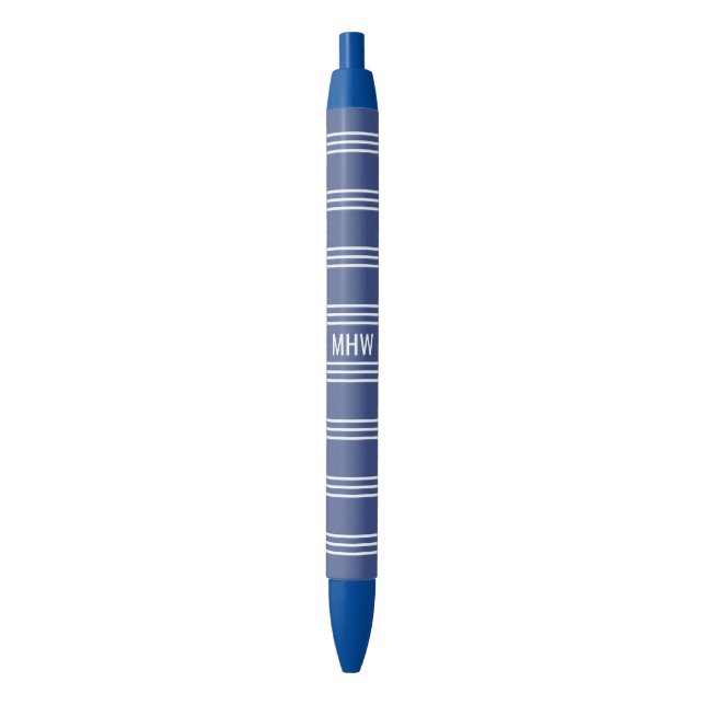 Stylo Noir Marine Blue Stripes monogrammes personnalisés (devant Vertical)