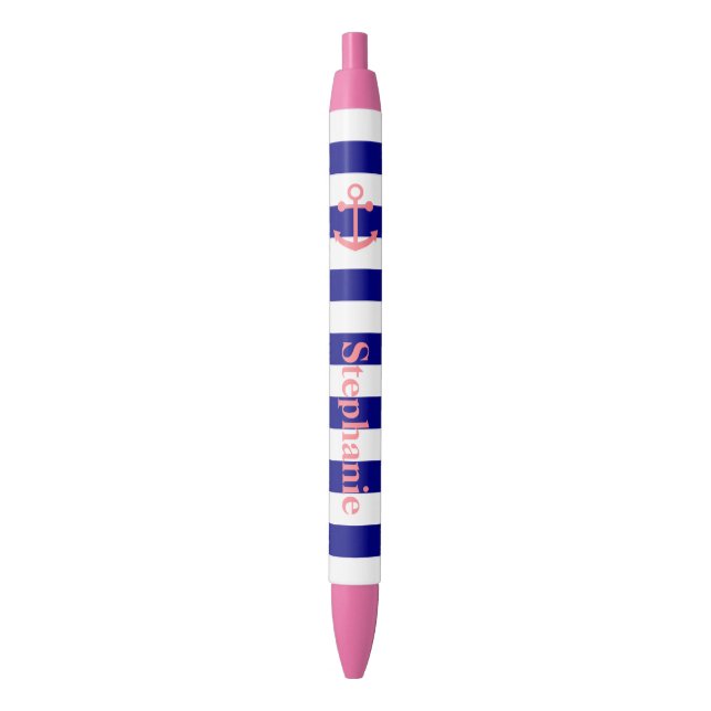 Stylo Noir Marine personnalisée bleu et rose pâle (devant Vertical)