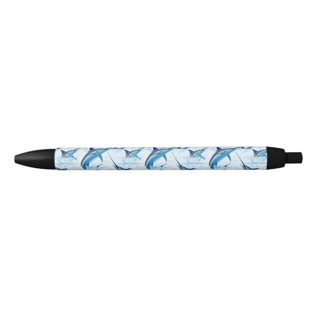 Stylo Noir Marlin Bleu Jaillissant de l'Océan (Devant)