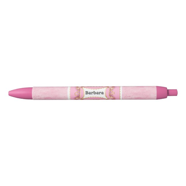 Stylo Noir Marque rose personnalisée (Devant)