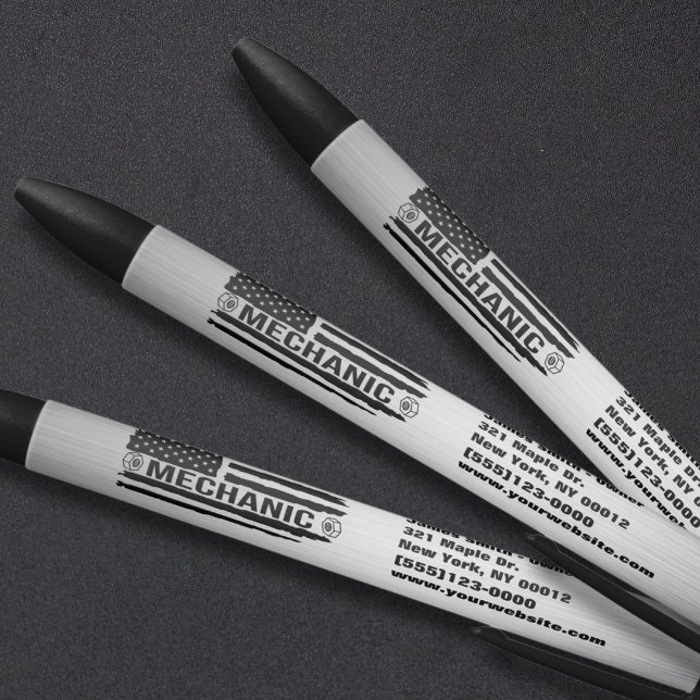 Stylo Noir Mécanique American Flag Auto Repair Business Logo (Créateur téléchargé)