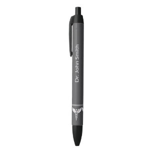 Stylo Noir Médical Blanc Propre Caducée Détaillé Gris Chaud