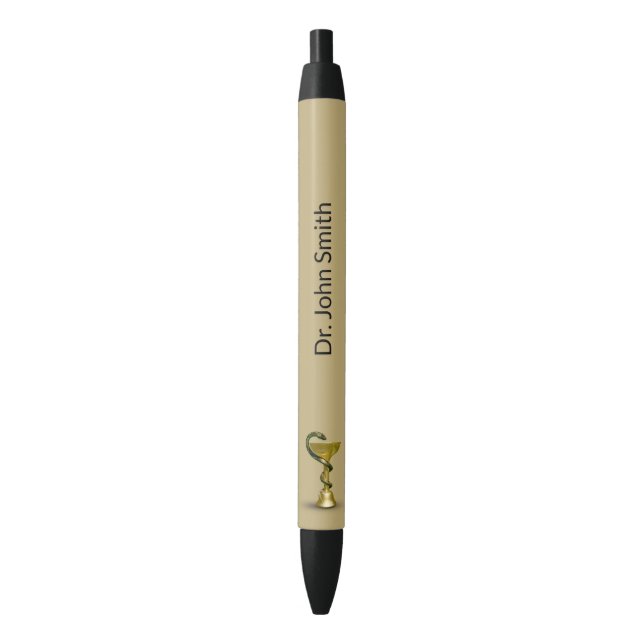 Stylo Noir Médicale Snake Bowl Beige Hygieia Gold Caduceus (devant Vertical)
