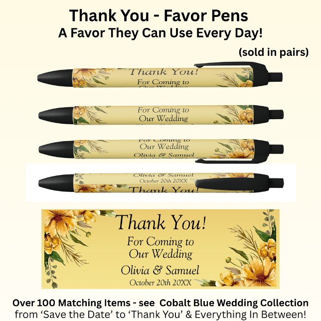 Stylo Noir Merci aux fleurs jaunes dorées (Créateur téléchargé)