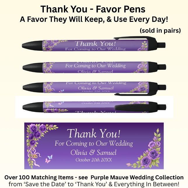 Stylo Noir Merci, Fleurs Mauve Pourpre & Mariage Blanc  (Créateur téléchargé)
