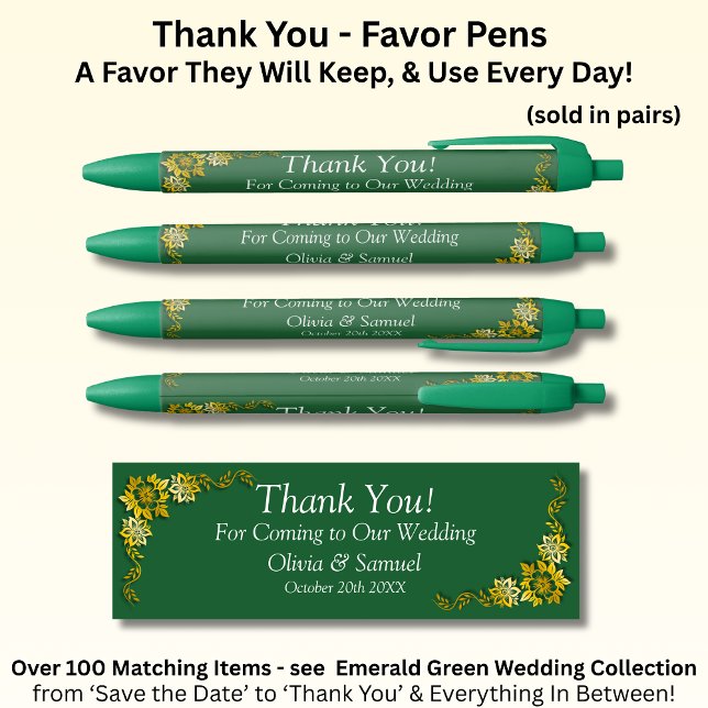 Stylo Noir Merci, Vert Émeraude & Mariage Or (Créateur téléchargé)