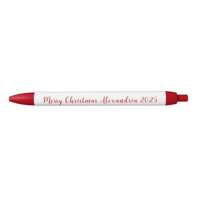 Stylo Noir Merry Christmas Red Name 2025 (Devant)