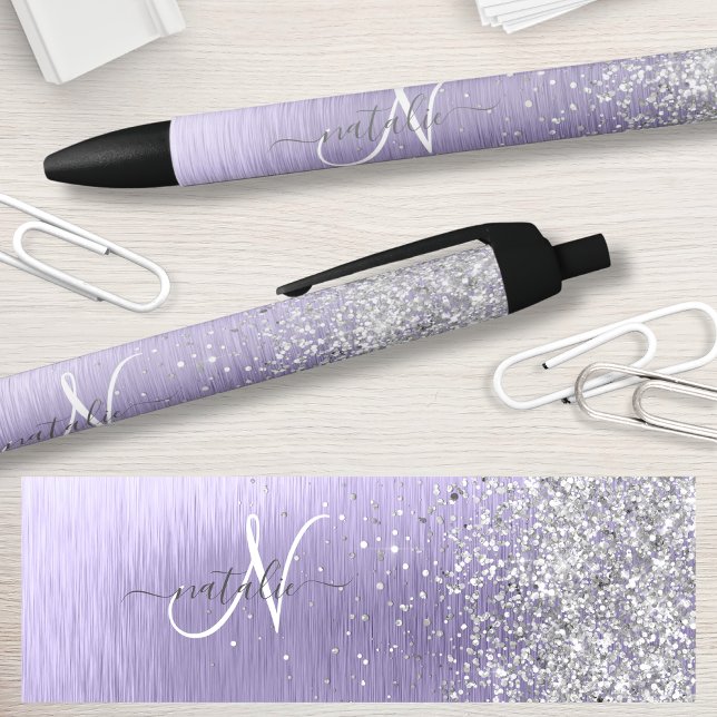 Stylo Noir Métal brossé violet Parties scintillant d'argent N (Créateur téléchargé)