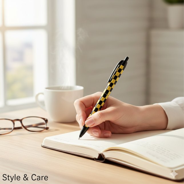 Stylo Noir Metallic Gold Black Square Box Pattern Style (Metallic Gold Black Square Box Pattern Style Pen)