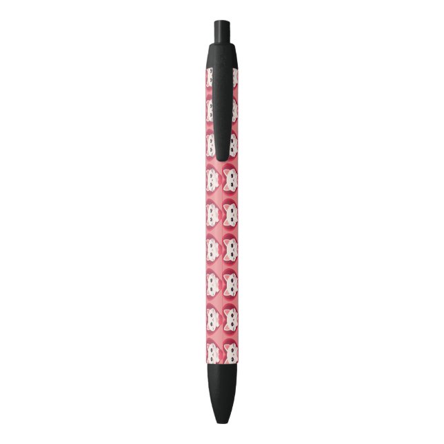 Stylo Noir Mignon Chat Blanc avec Design Kawaii Kitty Love (Dos (Vertical))