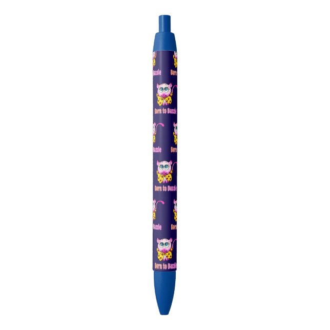 Stylo Noir Mignon Chat Rose - Né pour Éblouir l'Art (devant Vertical)