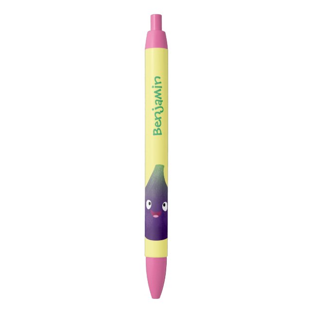 Stylo Noir Mignon dessin animé de figue violette heureuse (devant Vertical)
