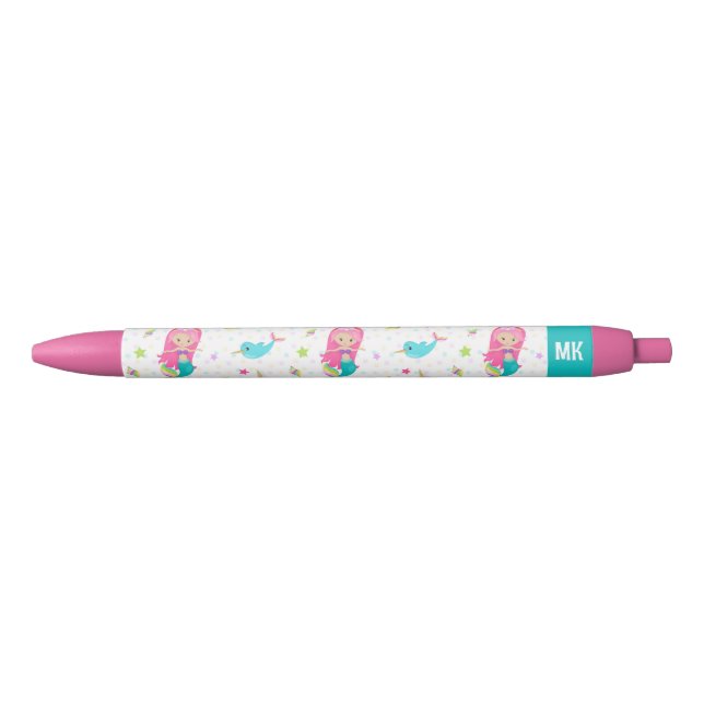 Stylo Noir Mignonne Mermaid Beach Girl Monogram Enfants (Devant)