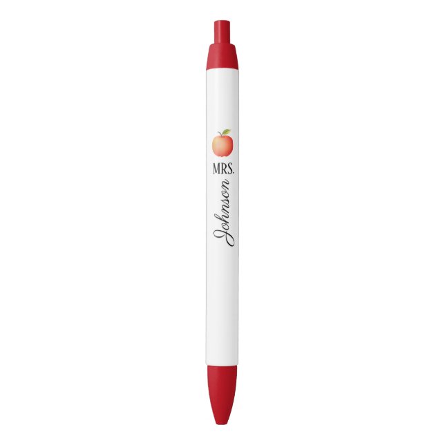 Stylo Noir Mignonne moderne Pomme Rouge enseignant Monogramme (devant Vertical)