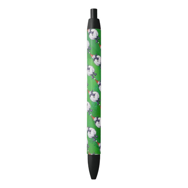 Stylo Noir Mignonne mouton à Santa Chapeau sur vert (devant Vertical)
