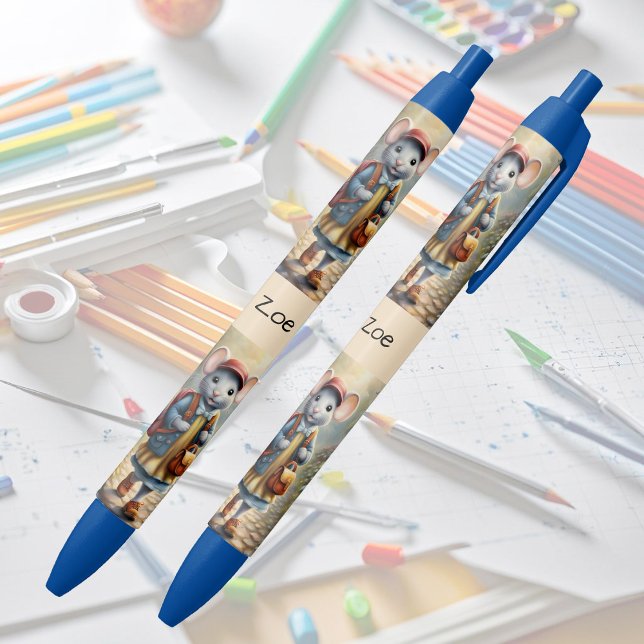 Stylo Noir Mignonne souris fille sur le chemin de l'école, pe (Créateur téléchargé)