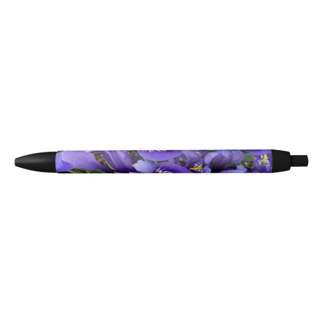 Stylo Noir Miniature Bleu Irises Printemps Floral (Devant)