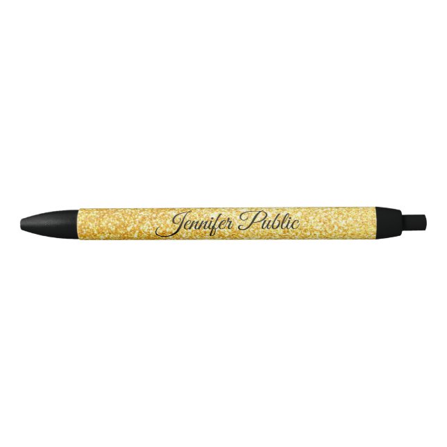 Stylo Noir Modèle de calligraphie à paillettes dorées Nom (Devant)