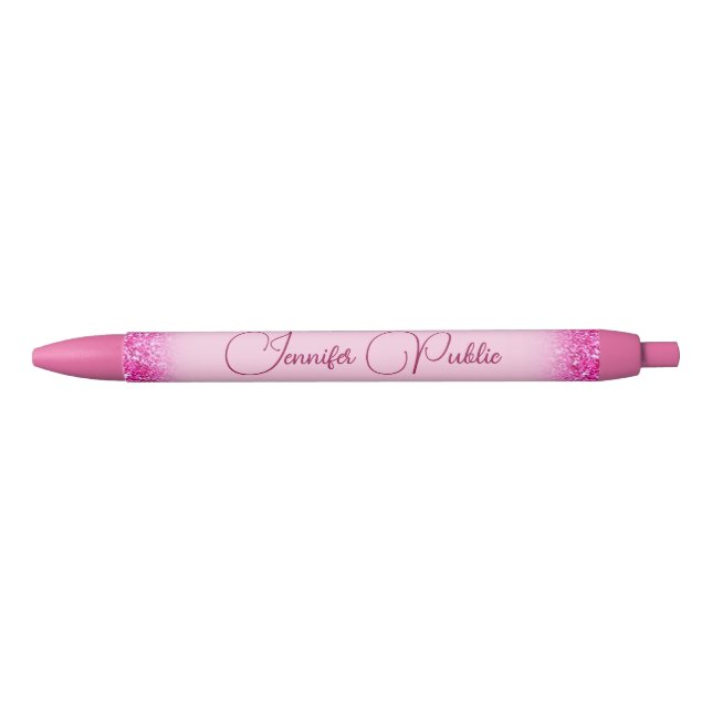 Stylo Noir Modèle de nom de Parties scintillant rose personna (Devant)