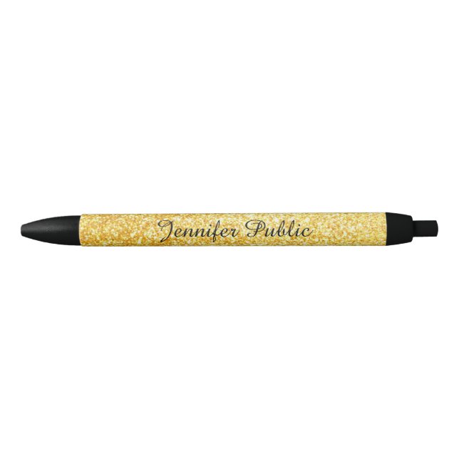 Stylo Noir Modèle de nom de script manuscrit paillettes dorée (Devant)