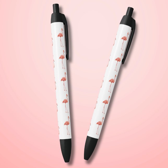 Stylo Noir Modèle Flamingo rose féminin (Simple Watercolor Pink Flamingo Black Ink Pen)